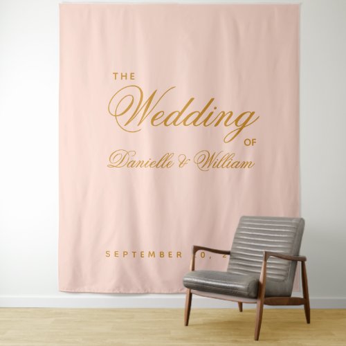 Blush Wedding Backdrop Simple Pink Golden Script 