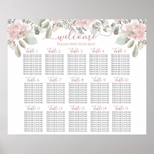 Blush wedding floral dusty rose boho seating chart