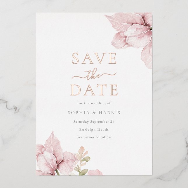 Blush Wedding Rose Gold Save The Date Foil Invitation (Front)