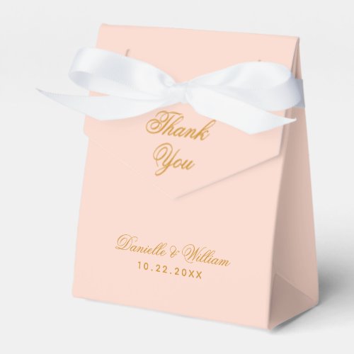 Blush Wedding Simple Pink Golden Script Thank You  Favor Boxes