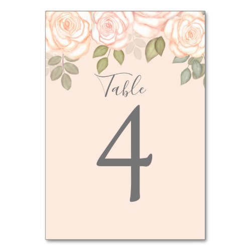 Blush Wedding Table Number Custom Floral Roses