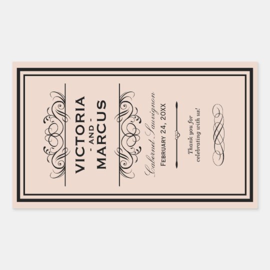 Blush Wedding Wine Bottle Monogram Rectangular Sticker | Zazzle.com