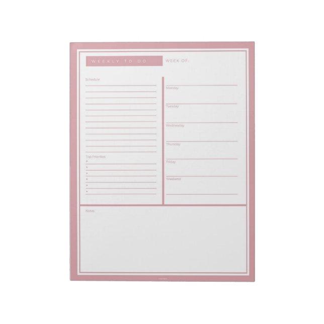 Blush Weekly To Do List Notepad (Rotated)