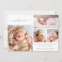 Blush Welcome Baby Girl Photo Collage Birth  Announcement