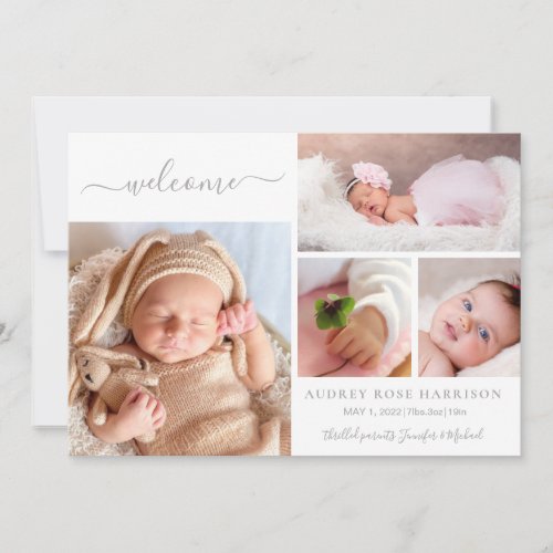 Blush Welcome Baby Girl Photo Collage Birth  Announcement