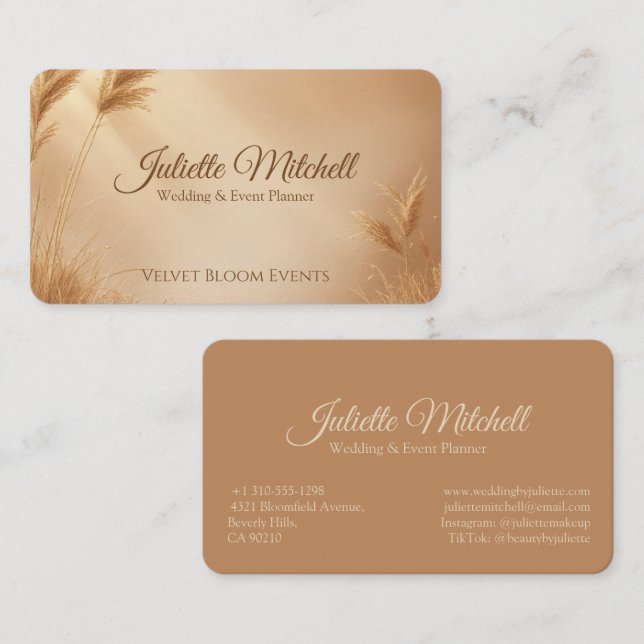 Blush Wheat Wedding & Event Planner Business Card (Front/Back)