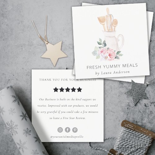 Blush Whisk Floral Baking Utensils Review Request  Square Business Card