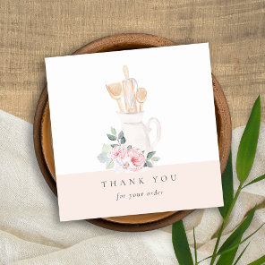 Blush Whisk Spatula Floral Utensils Thank You Square Business Card