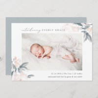 Blush Whisper Floral Photo Birth Announcement