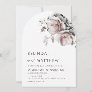 Blush White 3D Roses Simple Wedding Invitation