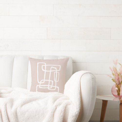 Blush  White Abstract Interlocking Shapes Throw Pillow