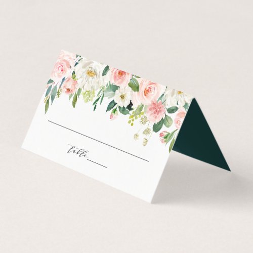 Blush White Bloom Floral Wedding Place Card