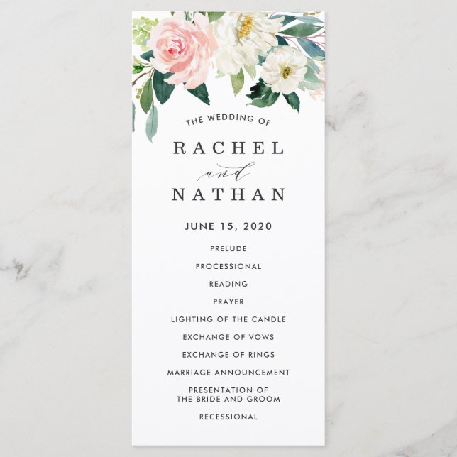 Blush White Bloom Floral Wedding Program (Front)