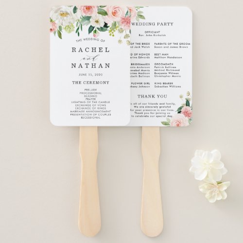 Blush White Bloom Floral Wedding Program Hand Fan