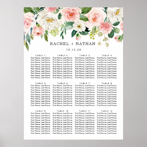 Blush White Bloom Floral Wedding Seating Chart
