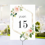 Blush White Bloom Floral Wedding Table Number<br><div class="desc">Elegant Wedding Table Number Card featuring painted watercolor flowers in blush pink,  white and green foliage with gold frames.  For more advanced customization of this design,  Please click the "Customize" button. Matching items are also available.</div>