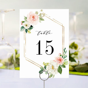 Blush White Bloom Floral Wedding Table Number