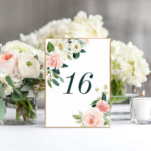 Blush White Bloom Floral Wedding Table Number