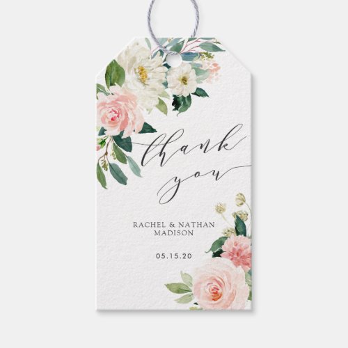 Blush White Bloom Floral Wedding Thank You Gift Tags