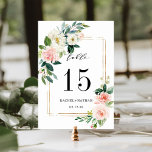 Blush White Bloom Gold Frame Wedding Table Number<br><div class="desc">Elegant Wedding Table Number Card featuring painted watercolor flowers in blush pink,  white and green foliage with a gold frame.  For more advanced customization of this design,  Please click the "Customize" button. Matching items are also available.</div>
