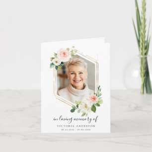 Blush White Bloom Gold Hexagon Funeral Letterpress Thank You Card