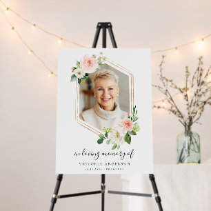 Blush White Bloom Gold Hexagon Funeral Welcome Foam Board