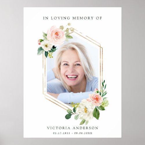Blush White Bloom Gold Hexagon Funeral Welcome Poster