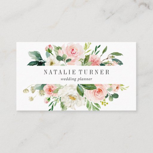 Customizable Blush White Bloom Watercolor Business Card