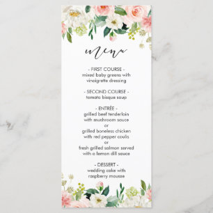Blush White Bloom Watercolor Floral Wedding Menu