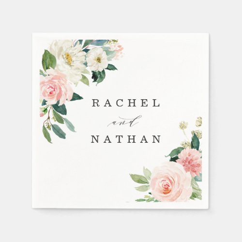 Blush White Bloom Watercolor Floral Wedding Napkins