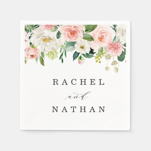 Blush White Bloom Watercolor Floral Wedding Napkins