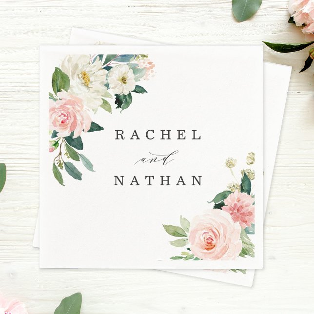 Blush White Bloom Watercolor Floral Wedding Napkins (Creator Uploaded)