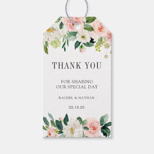 Blush White Bloom Watercolor Wedding Thank You Gift Tags
