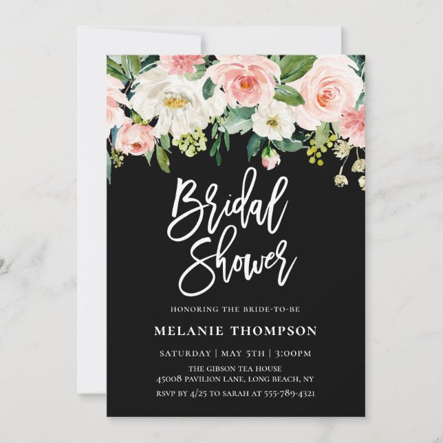 Blush White Botanical Floral Bridal Shower Invitation (Front)