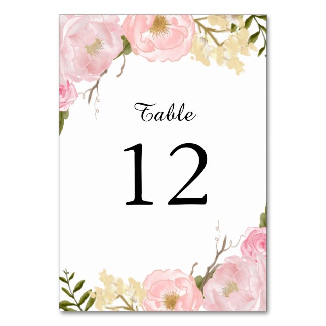 Blush White Botanical Floral Table Number Card (Front)