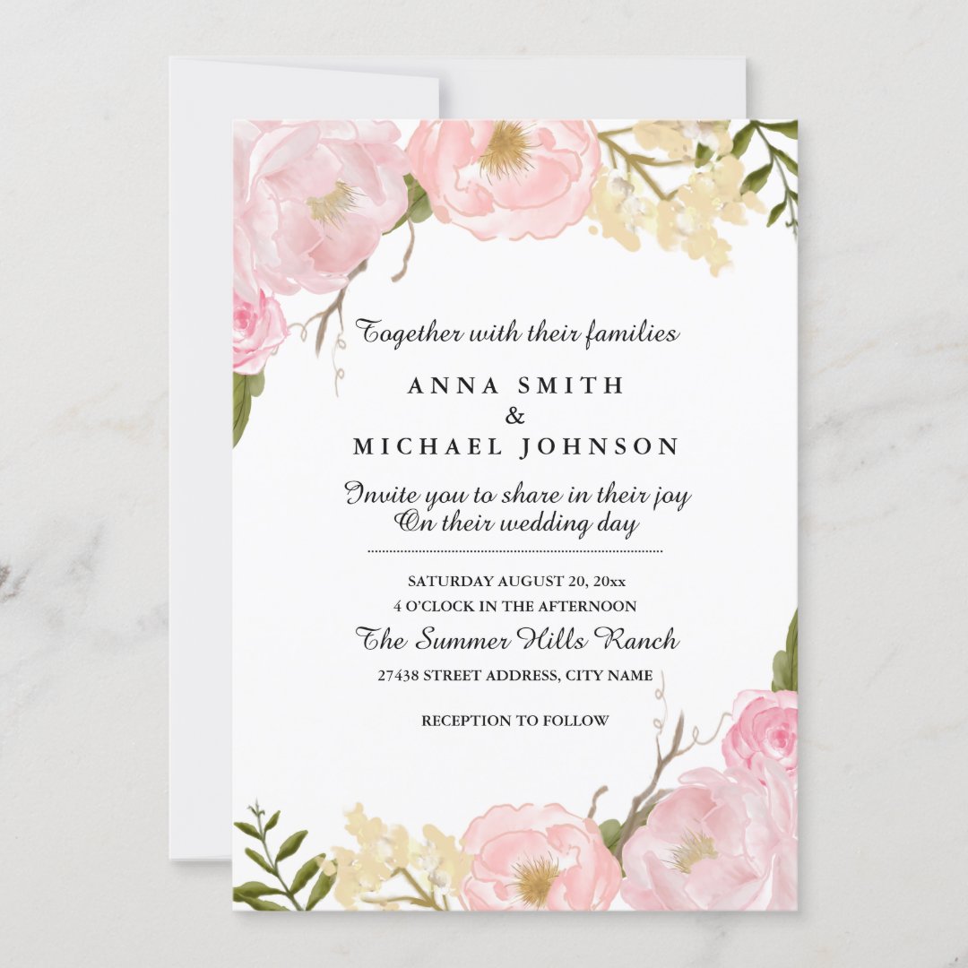 Blush White Botanical Floral Wedding Invitation | Zazzle