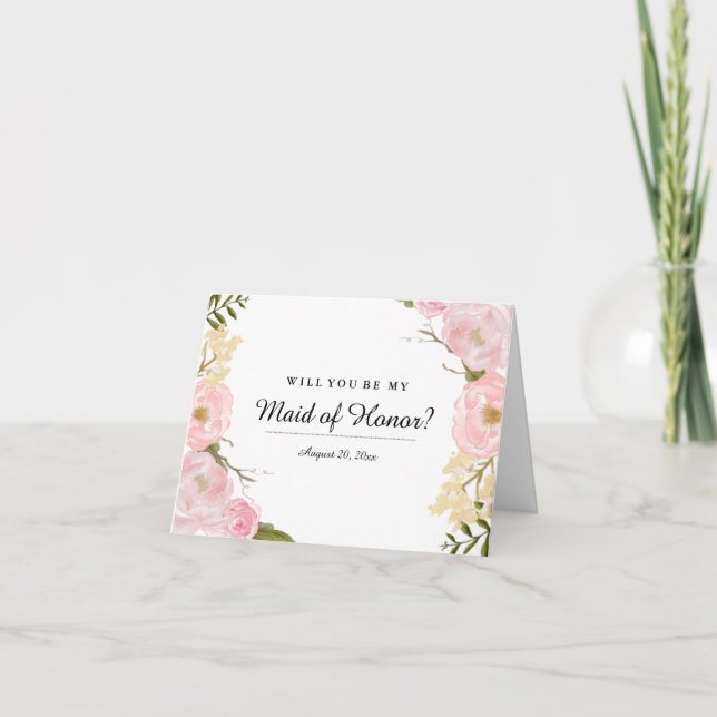 Blush White Botanical Will You Be My Maid of Honor Invitation (Front)