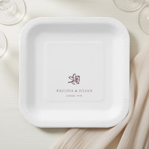 Blush White & Burgundy Elegant Floral Wedding Paper Plates
