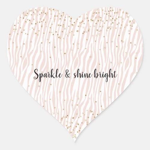 Blush White Cream Zebra Gold Confetti  Heart Sticker