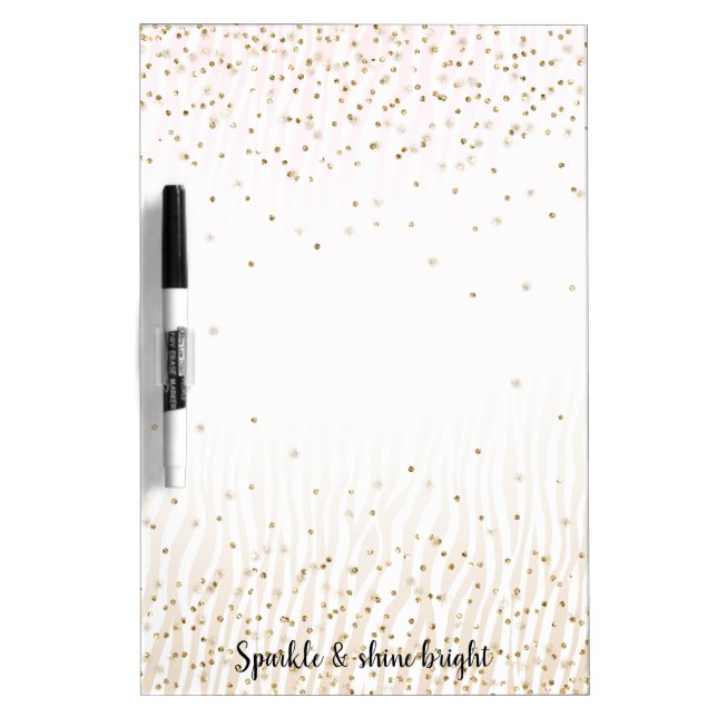 Blush White Cream Zebra Gold Confetti Sparkle    Dry Erase Board (Front)
