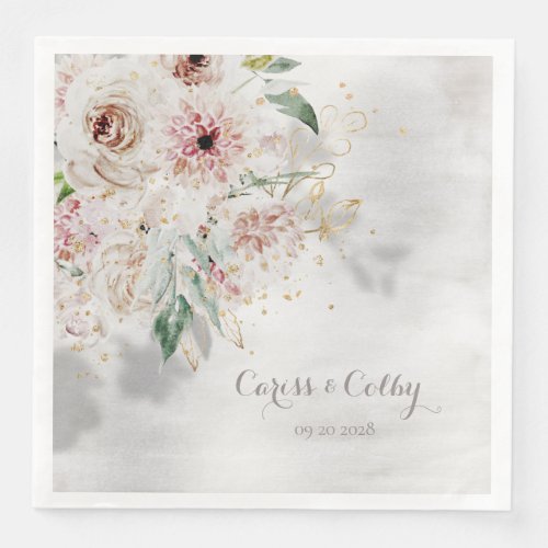 Blush White Dahlias Peony Floral Shadow Paper Dinn Paper Dinner Napkins