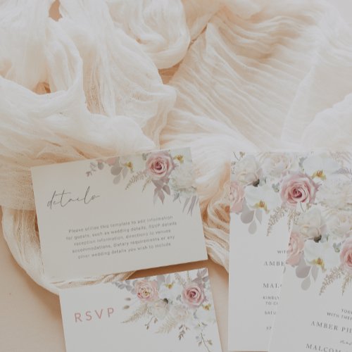 Blush  White Elegant Floral Wedding Details Enclosure Card
