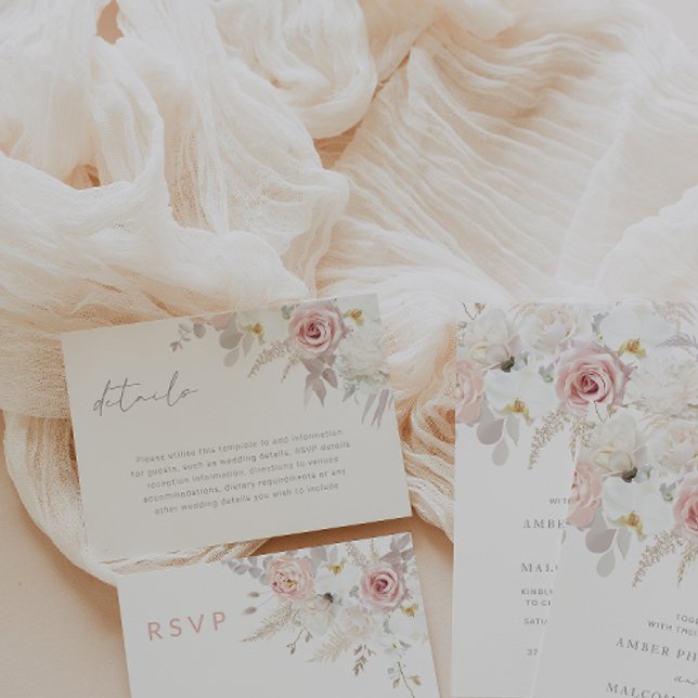 Blush & White Elegant Floral Wedding Details Enclosure Card (Creator Uploaded)