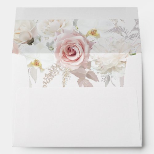 Blush  White Elegant Floral Wedding Envelope