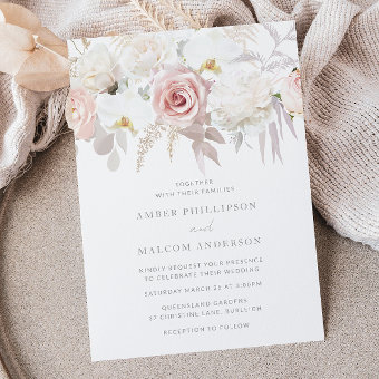 Blush & White Elegant Floral Wedding Invitation | Zazzle