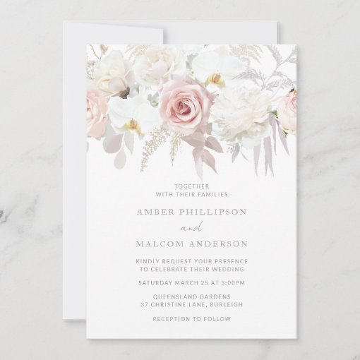 Blush & White Elegant Floral Wedding Invitation | Zazzle