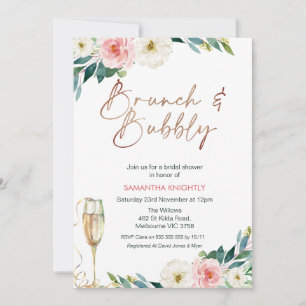 Blush White Floral Bridal & Bubbly Bridal Shower Invitation