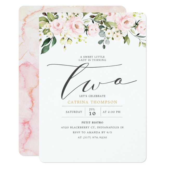 Blush White Floral & Eucalyptus Girl 2nd Birthday Invitation