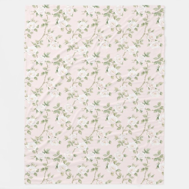 Blush White Floral   Fleece Blanket (Front)