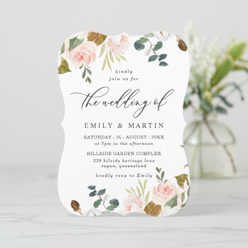 Blush And White Floral Gold Glitter Wedding Invitation Zazzle